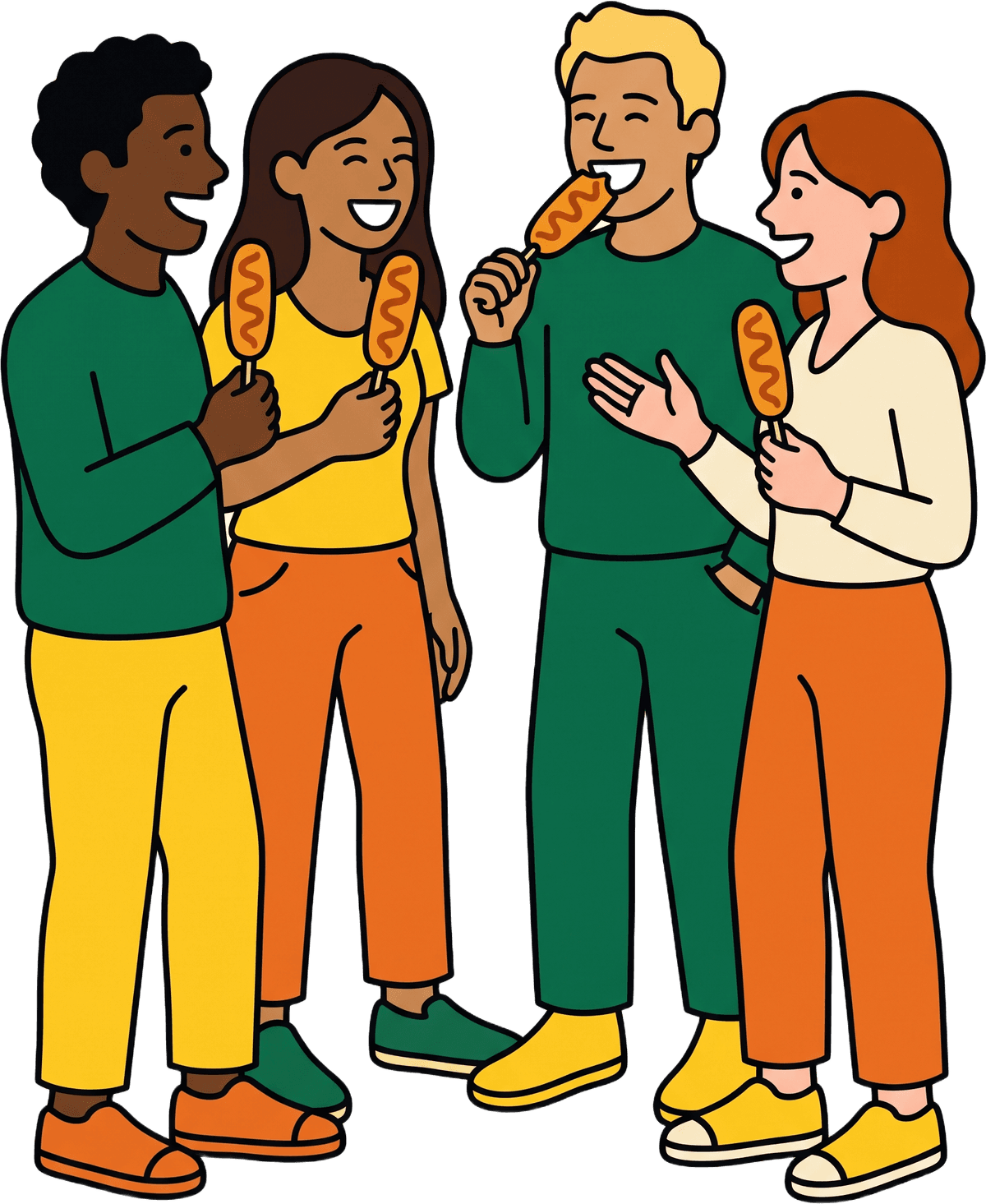Students holding corn dogs